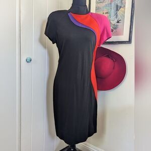 VTG Christine Jaguin Black Purple Red Colorblock Maximalist Power Suit Dress 8